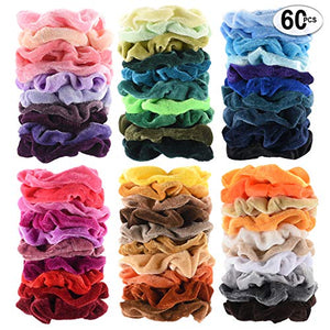 60 Pcs Premium Velvet Elastic Hair Scrunchies| My-Hairdo